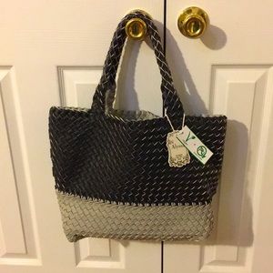 Alyssa black & gray woven handbag. Stylish. New.